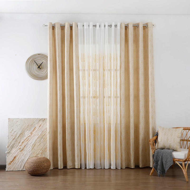 Cortina Jacquard com Bordado de Folhas Elegantes Amarelo 140*260CM-Individual- BOD HOME