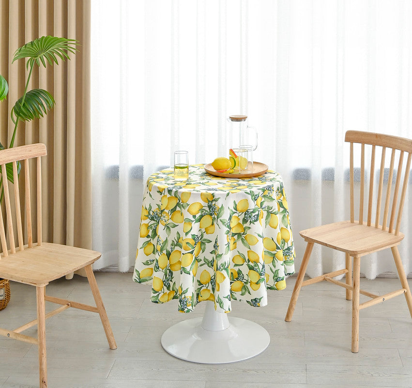 TOALHA DE MESA ANTI-NÓDOA  COM ESTAMPA DE LIMÕES REDONDA - BOD HOME