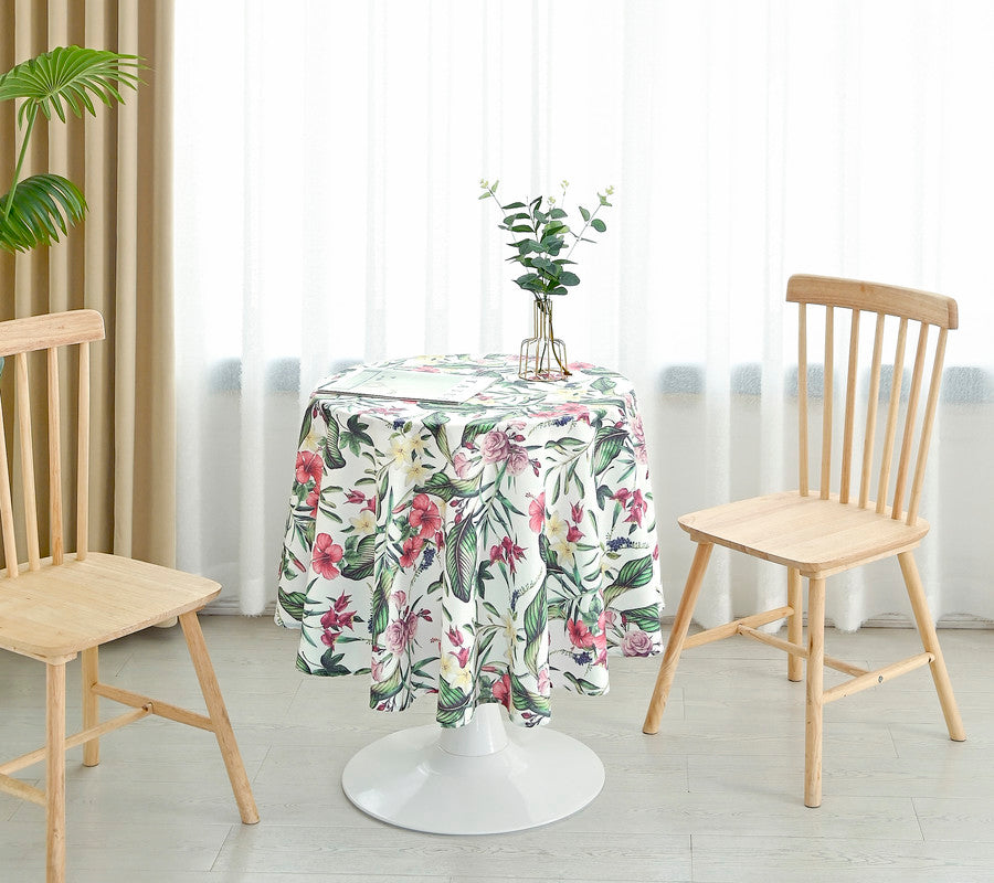 TOALHA DE MESA ANTI-NÓDOA  COM ESTAMPA DE FLORES ELEGANTES REDONDA - BOD HOME