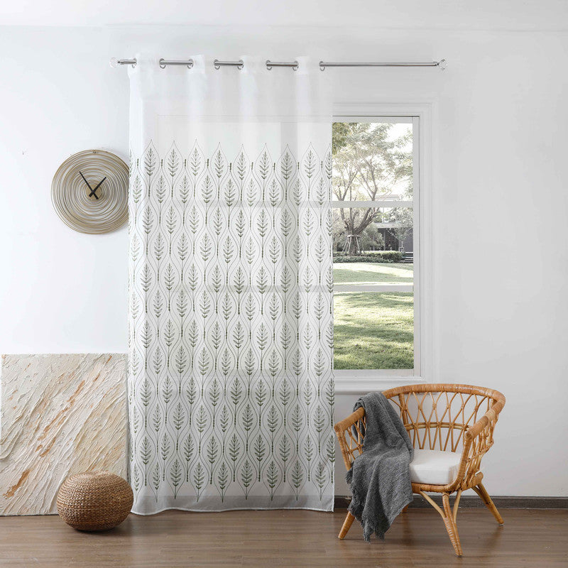 Cortina Bordada com Folhas Elegantes Verde 140*260CM-Individual- BOD HOME