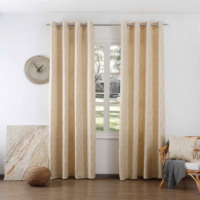 Cortina Jacquard com Bordado de Folhas Elegantes Amarelo 140*260CM-Individual- BOD HOME