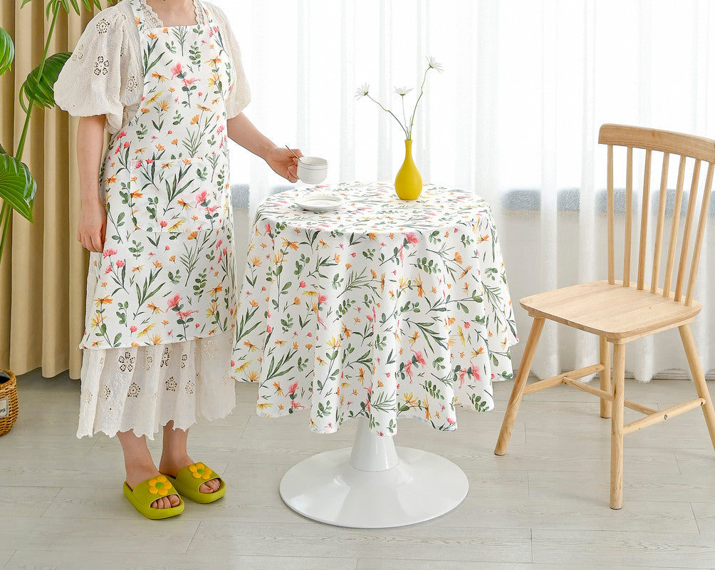TOALHA DE MESA ANTI-NÓDOA COM ESTAMPA DE FLORES DE PRIMAVERA REDONDA