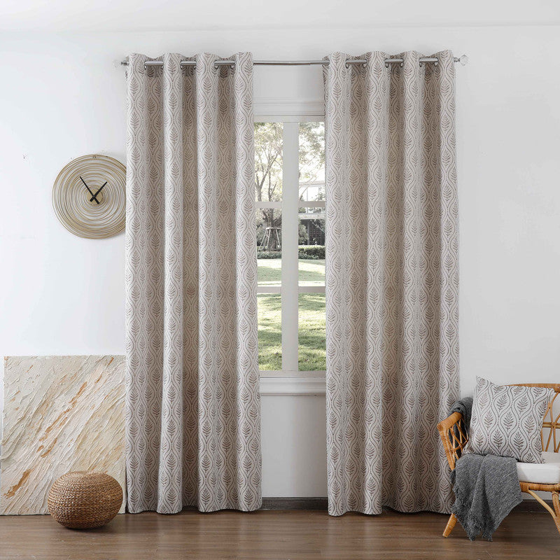 Cortina Jacquard com Bordado de Folhas Elegantes Castanho 140*260CM-Individual- BOD HOME