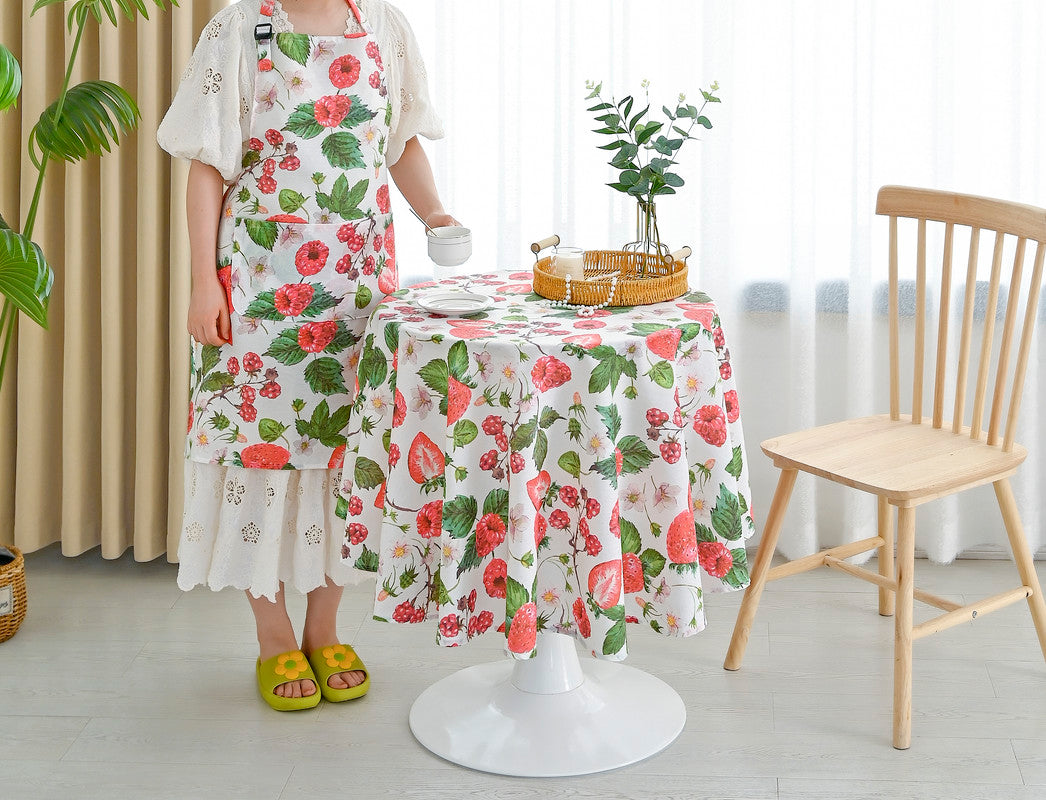 TOALHA DE MESA ANTI-NÓDOA COM ESTAMPA DE FRUTAS VERMELHAS REDONDA