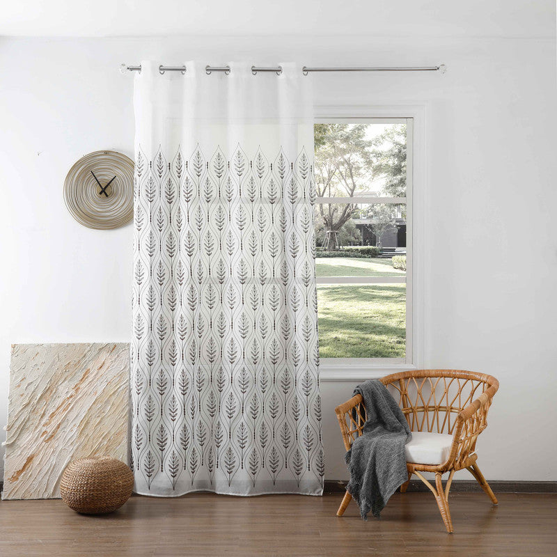 Cortina Bordada com Folhas Elegantes Castanho 140*260CM-Individual- BOD HOME