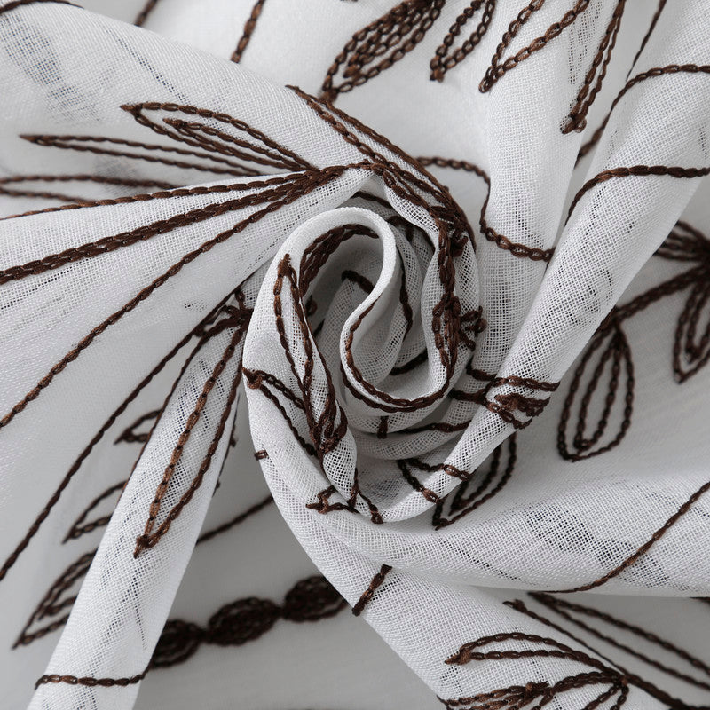 Cortina Bordada com Folhas Elegantes Castanho 140*260CM-Individual- BOD HOME