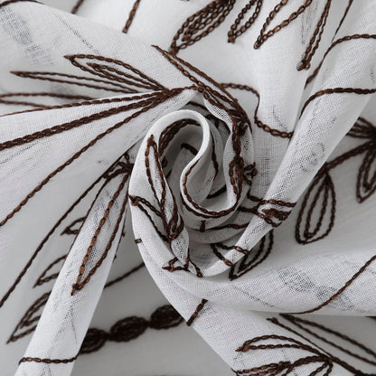Cortina Bordada com Folhas Elegantes Castanho 140*260CM-Individual- BOD HOME