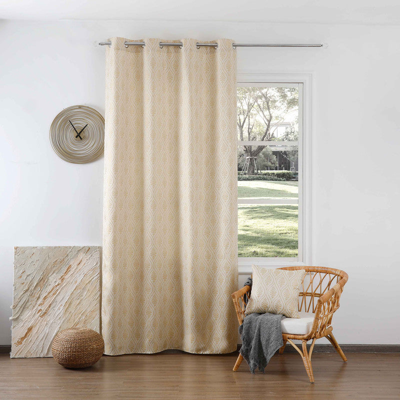 Cortina Jacquard com Bordado de Folhas Elegantes Amarelo 140*260CM-Individual- BOD HOME