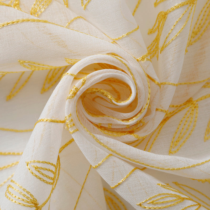 Cortina Bordada com Folhas Elegantes Amarelo 140*260CM-Individual- BOD HOME