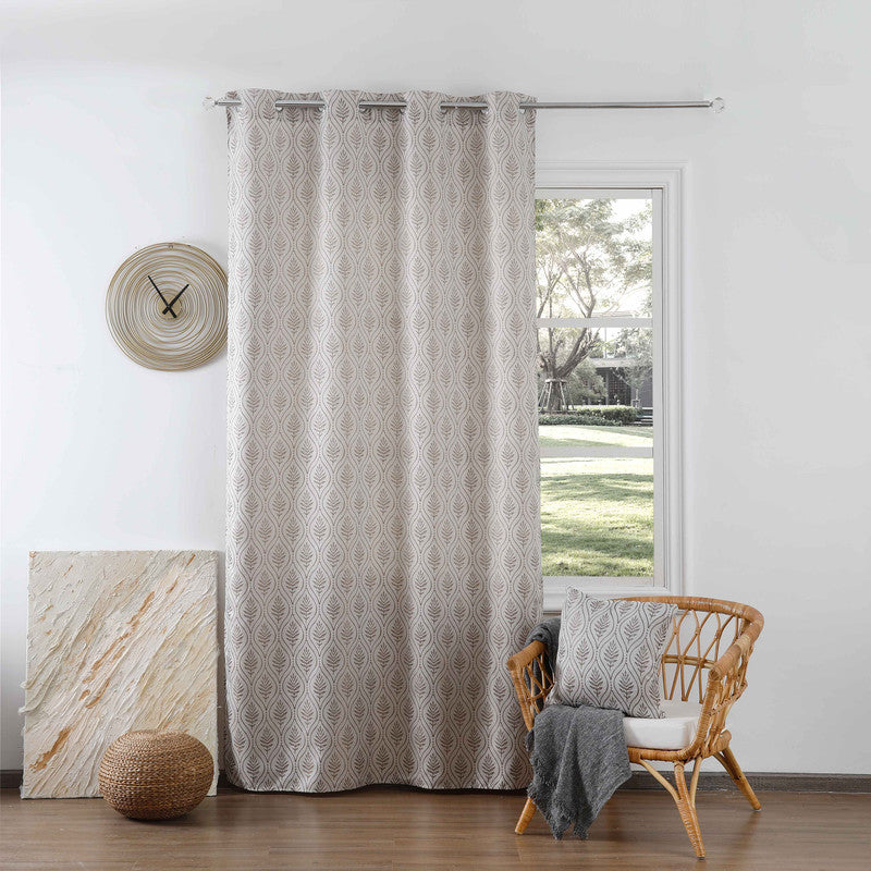 Cortina Jacquard com Bordado de Folhas Elegantes Castanho 140*260CM-Individual- BOD HOME