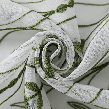 Cortina Bordada com Folhas Elegantes Verde 140*260CM-Individual- BOD HOME