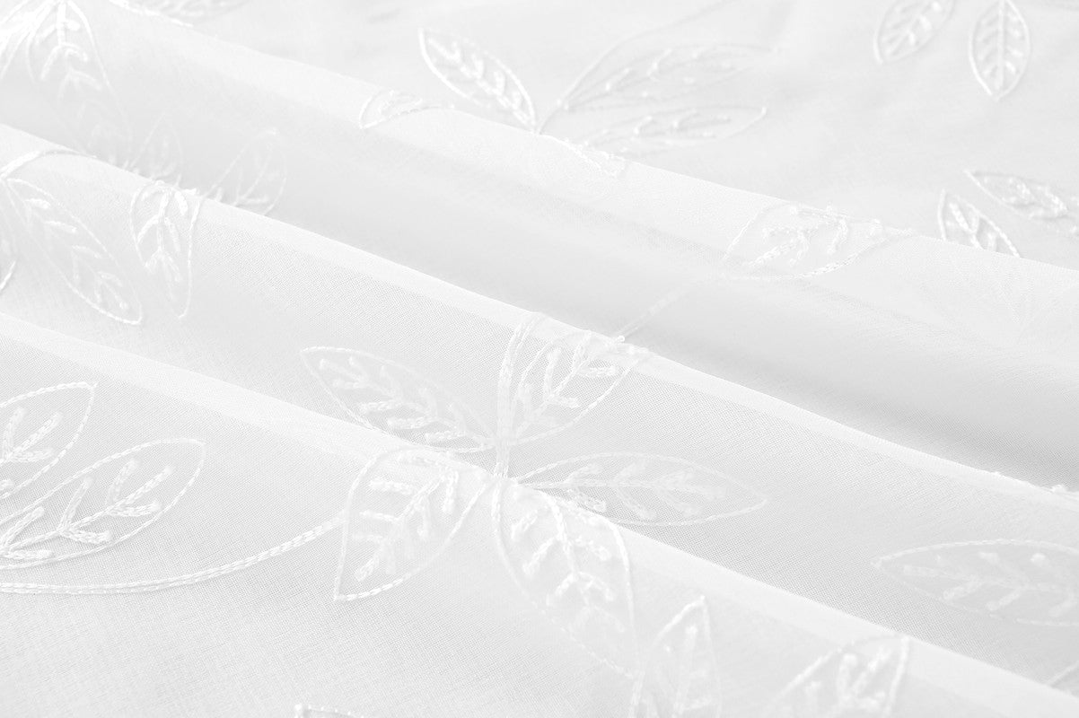 Cortina Bordado com Folhas Outonais Branco 140*260CM-Individual- BOD HOME