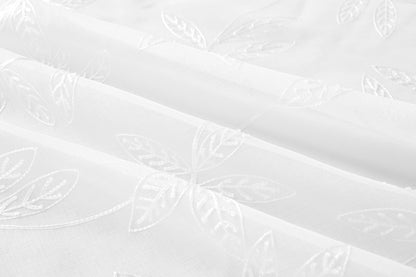 Cortina Bordado com Folhas Outonais Branco 140*260CM-Individual- BOD HOME