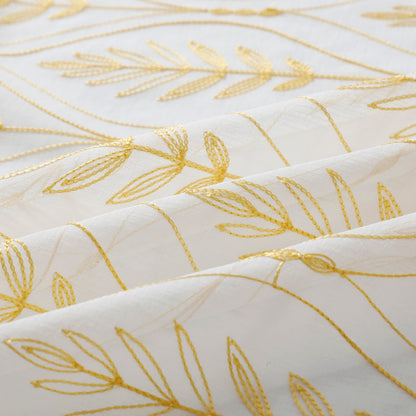 Cortina Bordada com Folhas Elegantes Amarelo 140*260CM-Individual- BOD HOME