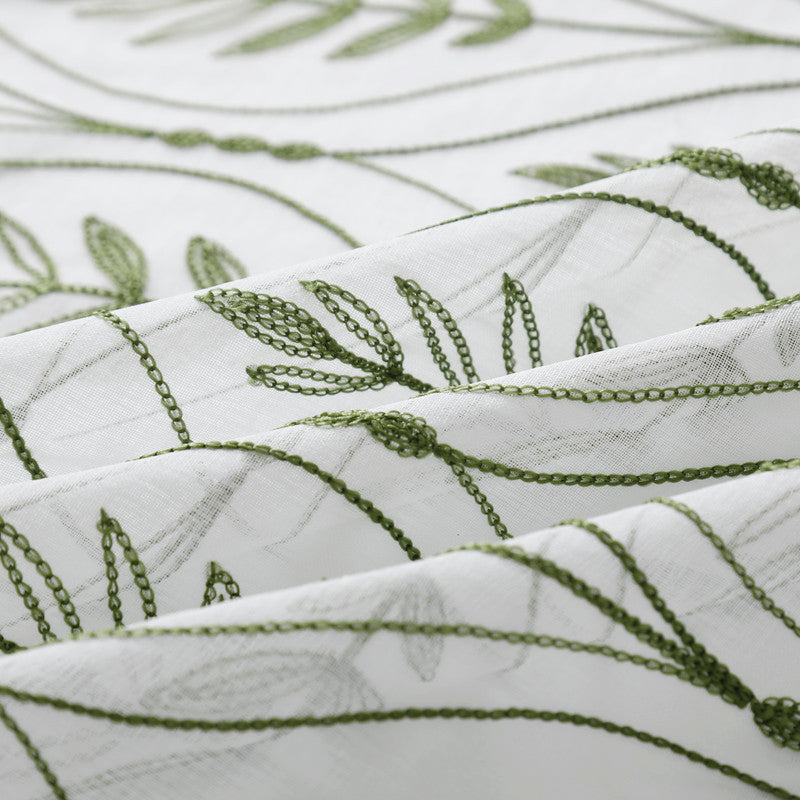 Cortina Bordada com Folhas Elegantes Verde 140*260CM-Individual- BOD HOME