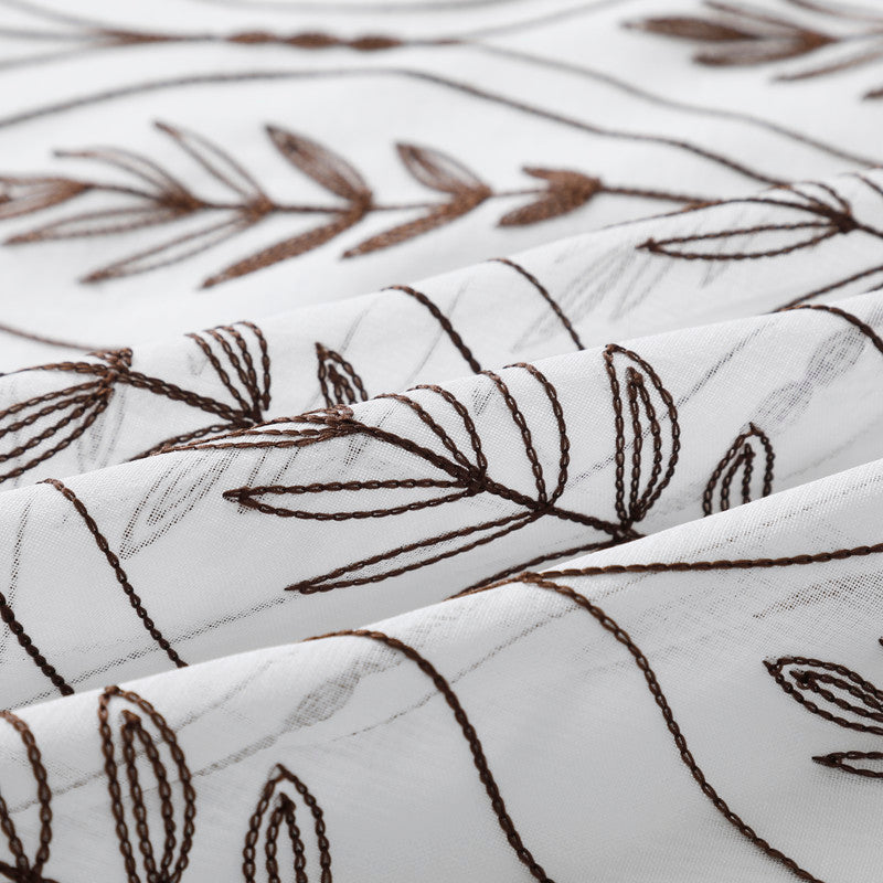 Cortina Bordada com Folhas Elegantes Castanho 140*260CM-Individual- BOD HOME