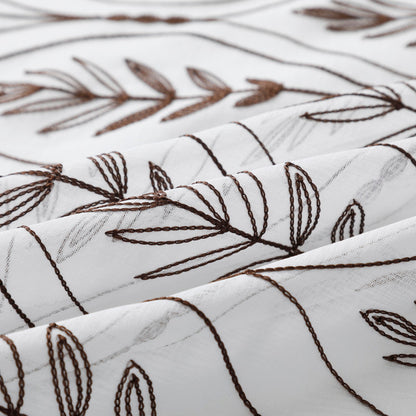 Cortina Bordada com Folhas Elegantes Castanho 140*260CM-Individual- BOD HOME