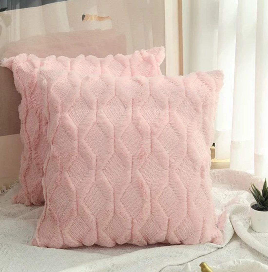 Cojín Liso Con Corto Terciopelo Rosa 45*45cm