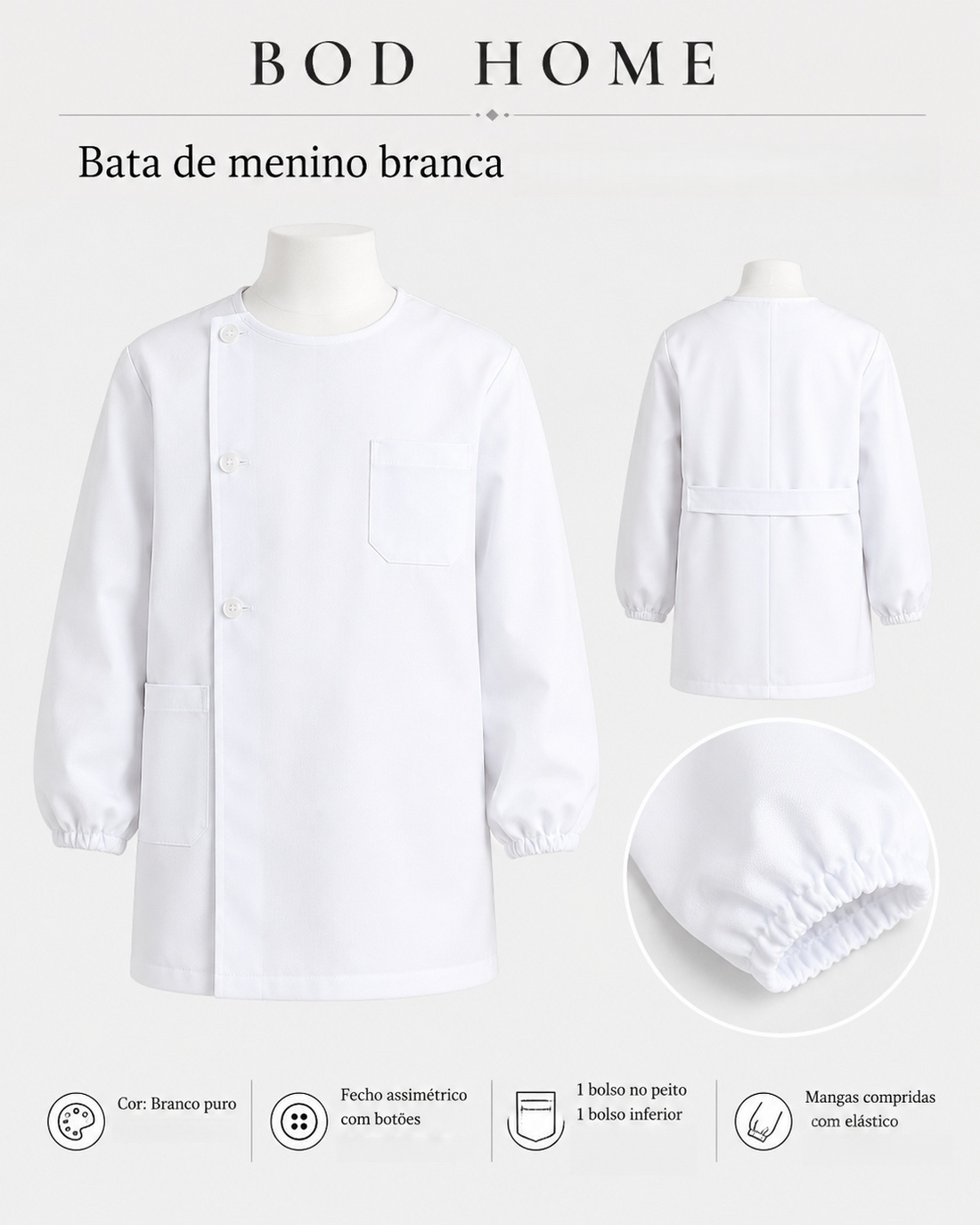 Bibe escolar menino branco liso - Jardim de infância