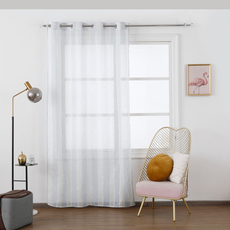Cortina Azul Transparente Bordada Com Linhas - Individual- BOD HOME