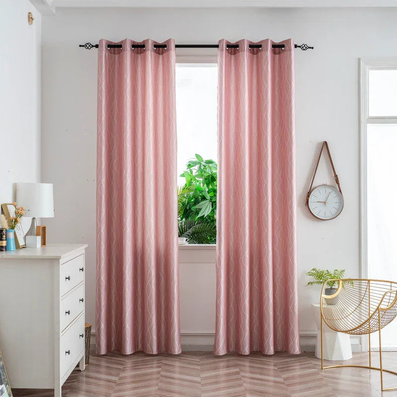 Cortina Jacquard Brilhante Rosa-pêssego com Design de Ondas 140x260cm-Individual - BOD HOME