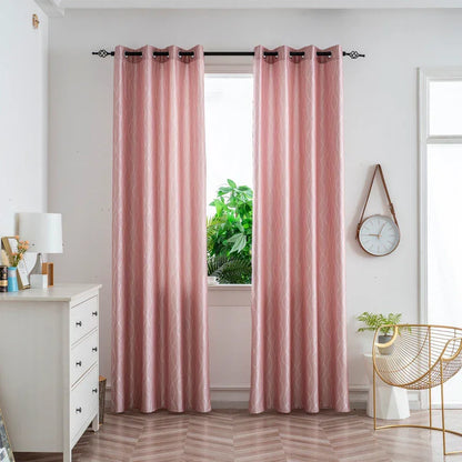 Cortina Jacquard Brilhante Rosa-pêssego com Design de Ondas 140x260cm-Individual - BOD HOME