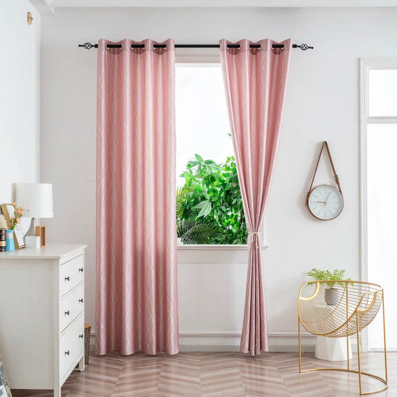 Cortina Jacquard Brilhante Rosa-pêssego com Design de Ondas 140x260cm-Individual - BOD HOME