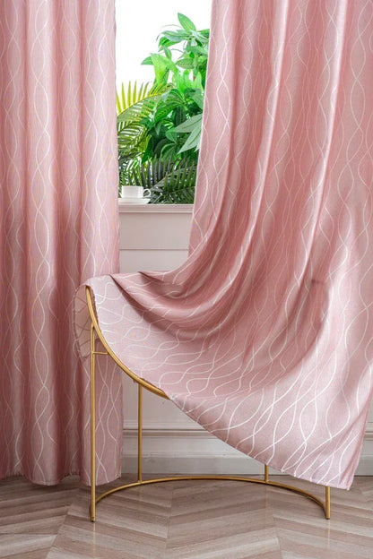Cortina Jacquard Brilhante Rosa-pêssego com Design de Ondas 140x260cm-Individual - BOD HOME