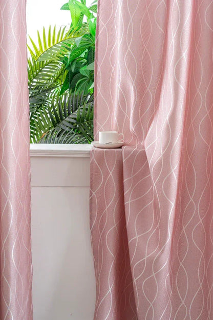 Cortina Jacquard Brilhante Rosa-pêssego com Design de Ondas 140x260cm-Individual - BOD HOME