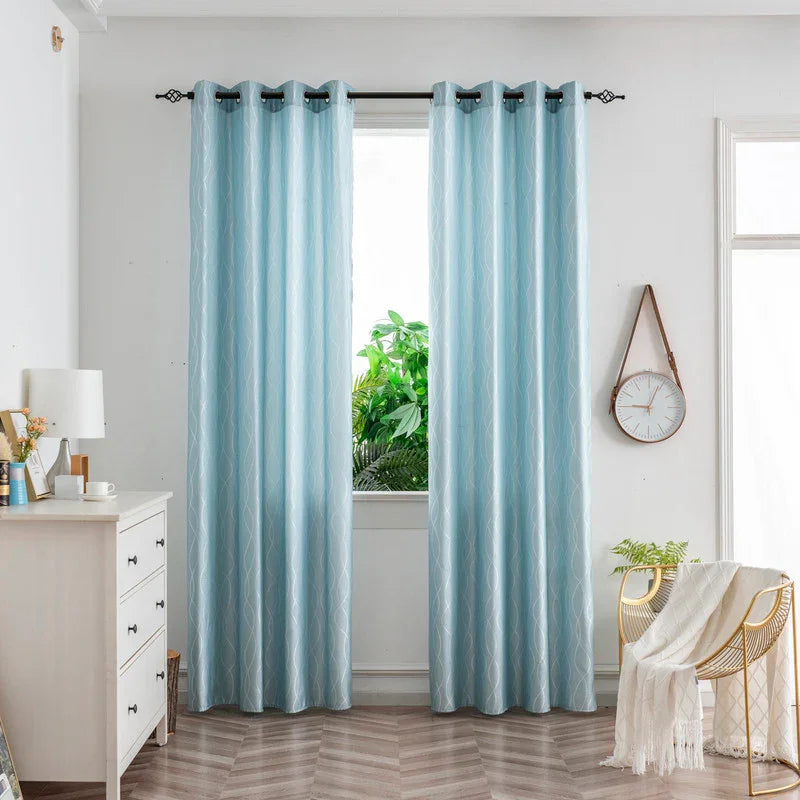 Cortina Jacquard Brilhante Azul com Design de Ondas 140x260cm-Individual - BOD HOME