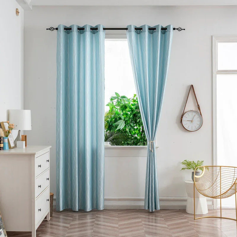 Cortina Jacquard Brilhante Azul com Design de Ondas 140x260cm-Individual - BOD HOME