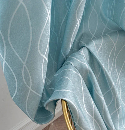 Cortina Jacquard Brilhante Azul com Design de Ondas 140x260cm-Individual - BOD HOME