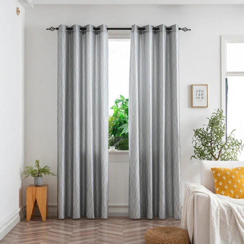 Cortina Jacquard Brilhante Cinza com Design de Ondas 140x260cm-Individual - BOD HOME