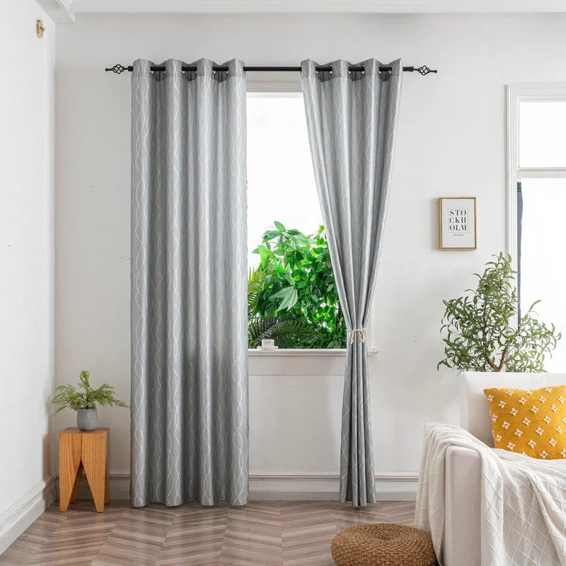 Cortina Jacquard Brilhante Cinza com Design de Ondas 140x260cm-Individual - BOD HOME