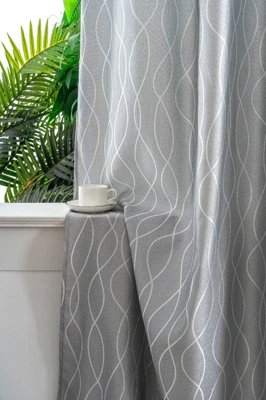 Cortina Jacquard Brilhante Cinza com Design de Ondas 140x260cm-Individual - BOD HOME