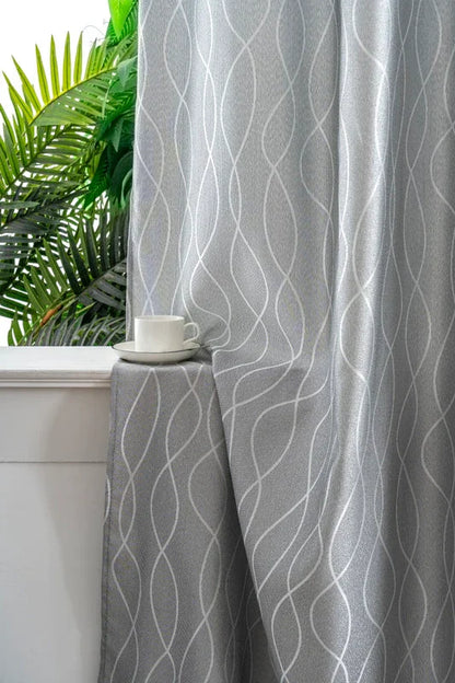 Cortina Jacquard Brilhante Cinza com Design de Ondas 140x260cm-Individual - BOD HOME