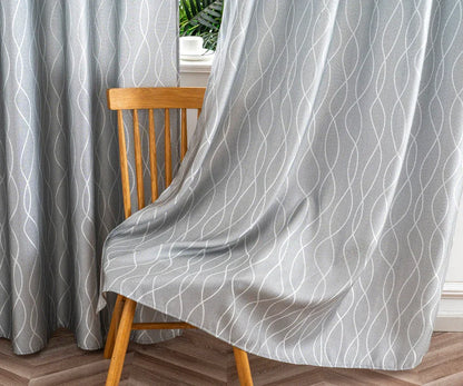 Cortina Jacquard Brilhante Cinza com Design de Ondas 140x260cm-Individual - BOD HOME
