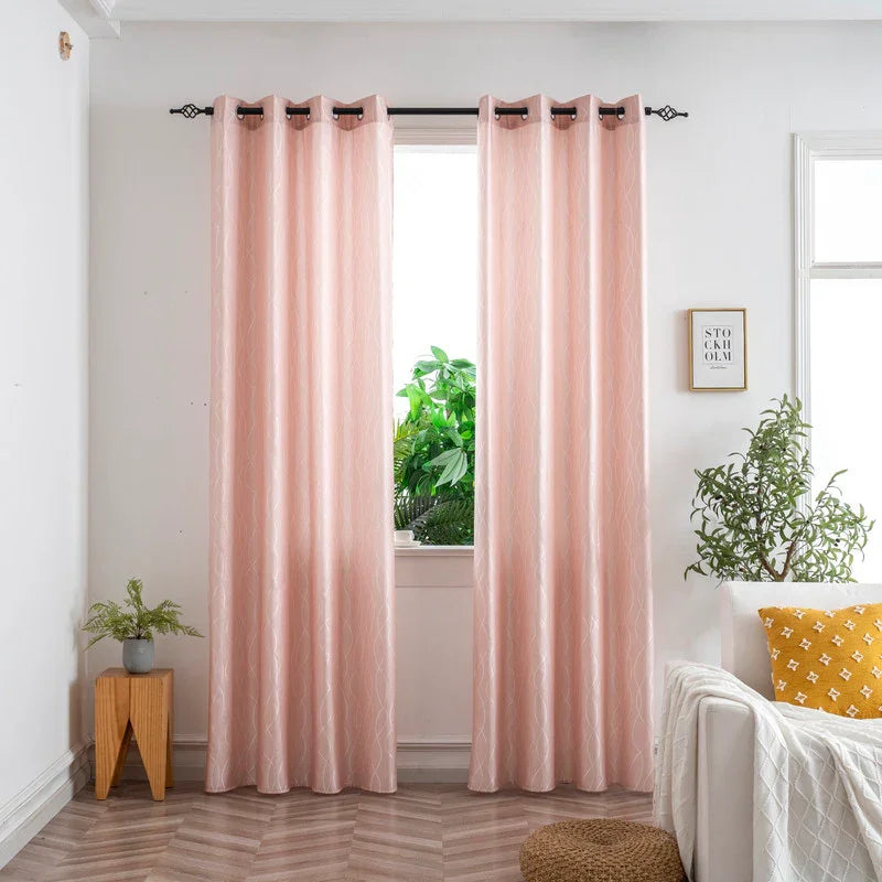 Cortina Jacquard Brilhante Cor de Rosa com Design de Ondas 140x260cm-Individual - BOD HOME