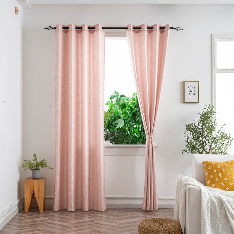 Cortina Jacquard Brilhante Cor de Rosa com Design de Ondas 140x260cm-Individual - BOD HOME