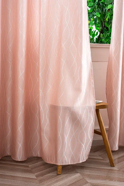 Cortina Jacquard Brilhante Cor de Rosa com Design de Ondas 140x260cm-Individual - BOD HOME