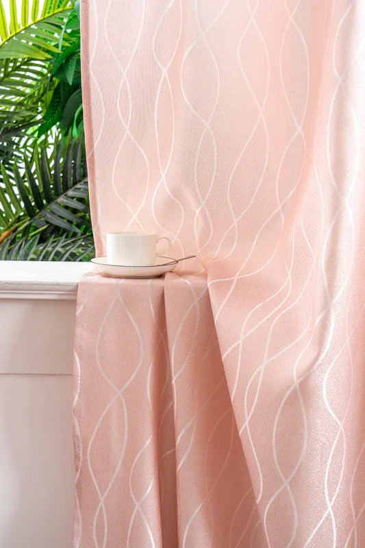 Cortina Jacquard Brilhante Cor de Rosa com Design de Ondas 140x260cm-Individual - BOD HOME