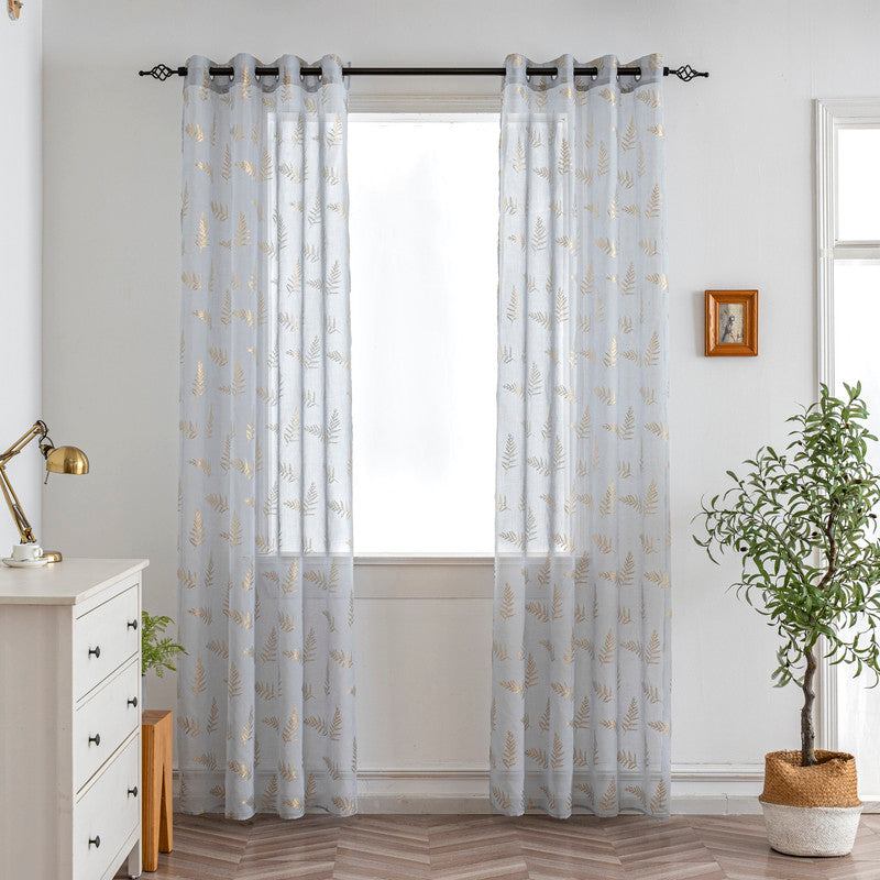 Cortina Estampada 3D Dourada Folhas Elegantes Azul 140x260CM-Individual - BOD HOME