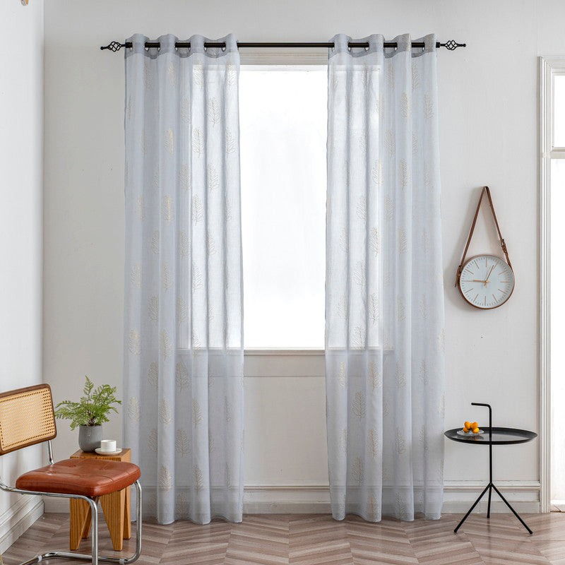 Cortina Estampada 3D Dourada Folhas Simples Azul 140x260CM-Individual - BOD HOME