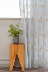 Cortina Estampada 3D Dourada Folhas Elegantes Azul 140x260CM-Individual - BOD HOME