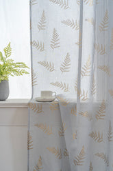 Cortina Estampada 3D Dourada Folhas Elegantes Azul 140x260CM-Individual - BOD HOME
