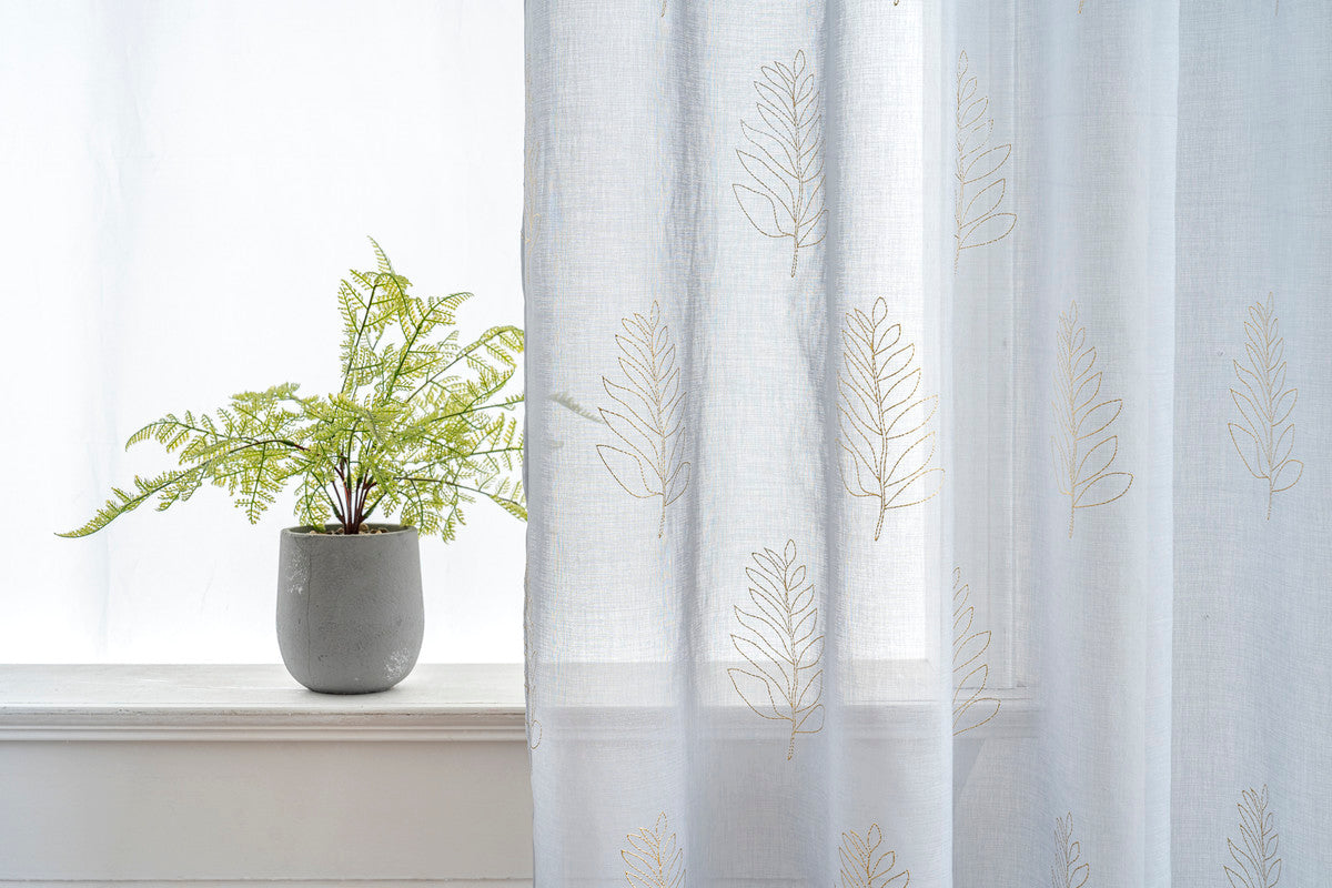Cortina Estampada 3D Dourada Folhas Simples Azul 140x260CM-Individual - BOD HOME
