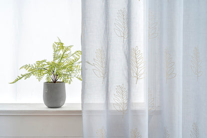 Cortina Estampada 3D Dourada Folhas Simples Azul 140x260CM-Individual - BOD HOME