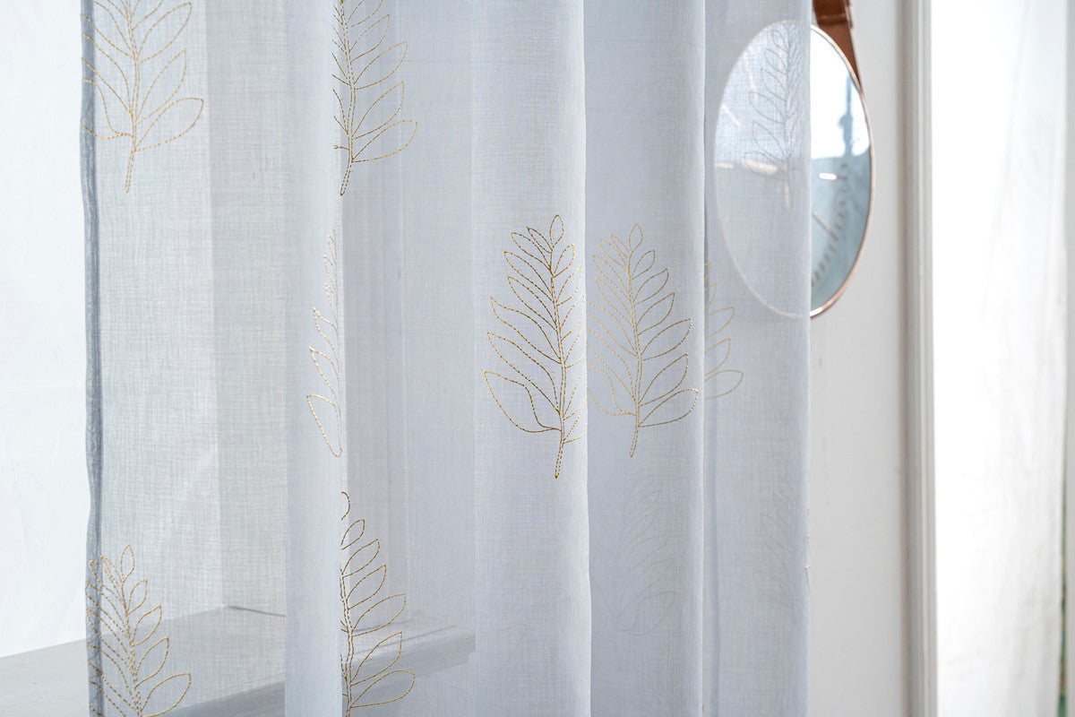 Cortina Estampada 3D Dourada Folhas Simples Azul 140x260CM-Individual - BOD HOME