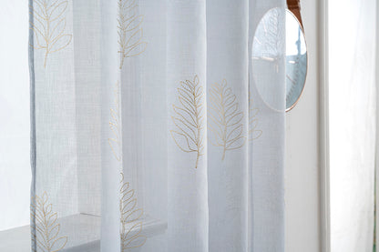 Cortina Estampada 3D Dourada Folhas Simples Azul 140x260CM-Individual - BOD HOME