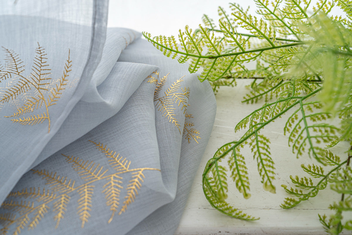 Cortina Estampada 3D Dourada Folhas Elegantes Azul 140x260CM-Individual - BOD HOME